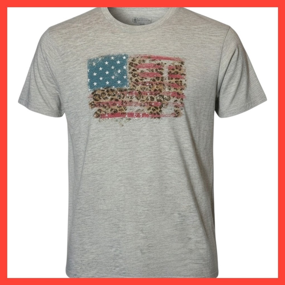 NWOT Pivotal Partners Mens Gray Leopard Print American Flag Graphic T-Shirt LG